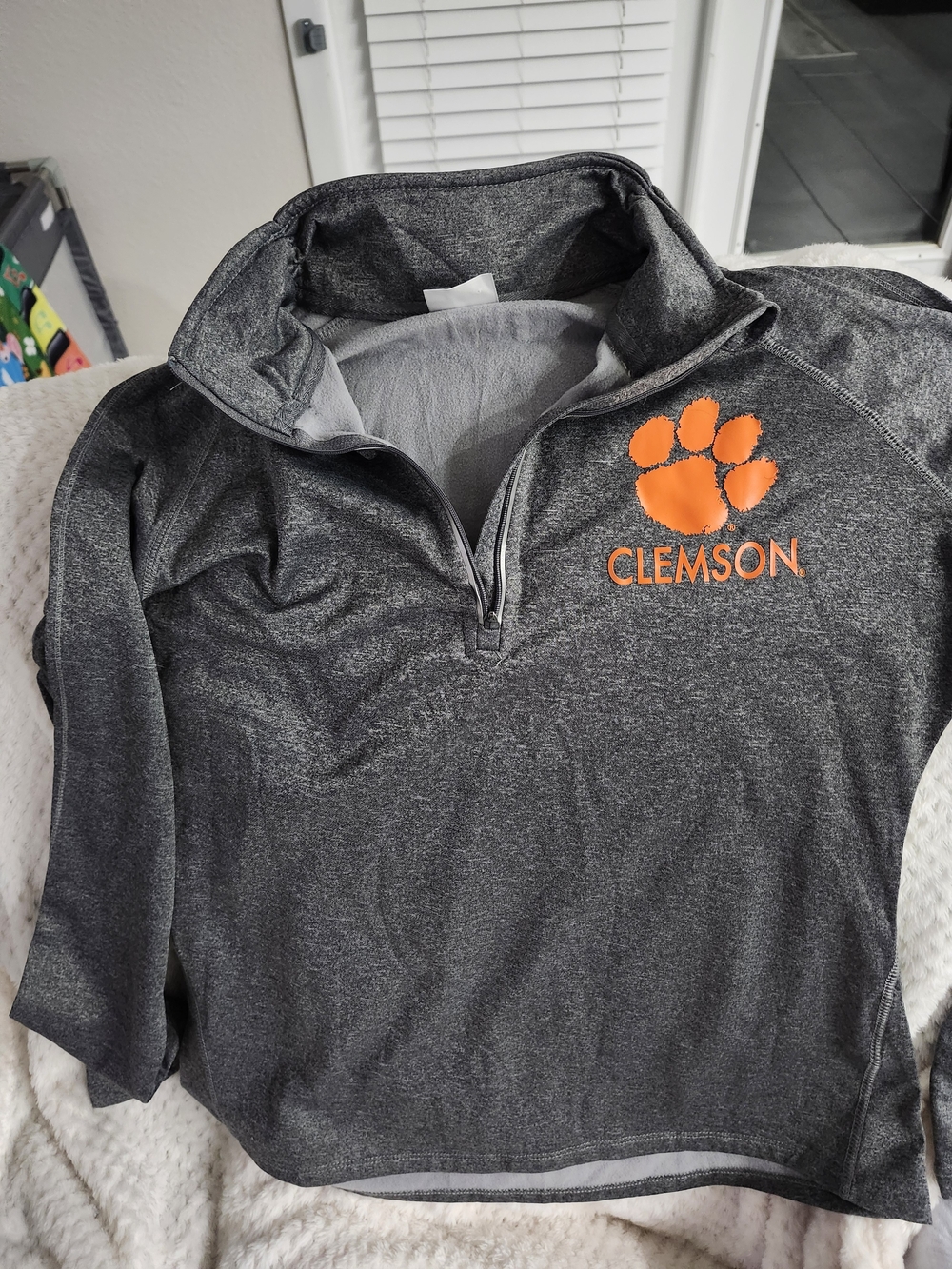 Knights Apparel Gray Quarter-Zip Pullover with Orange Paw CLEMSON FANS
